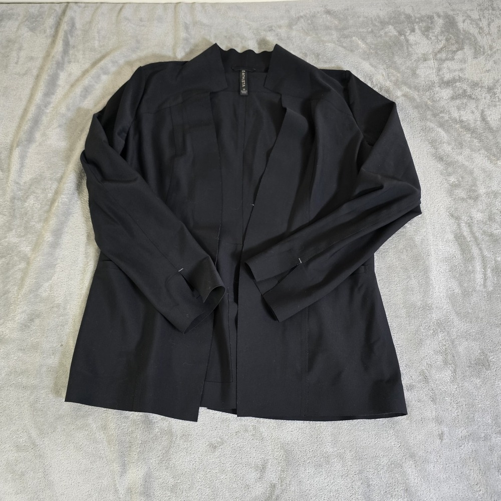 Athleta Stellar Blazer Womens Large Black Open Front Split Cuffs Casual Preppy